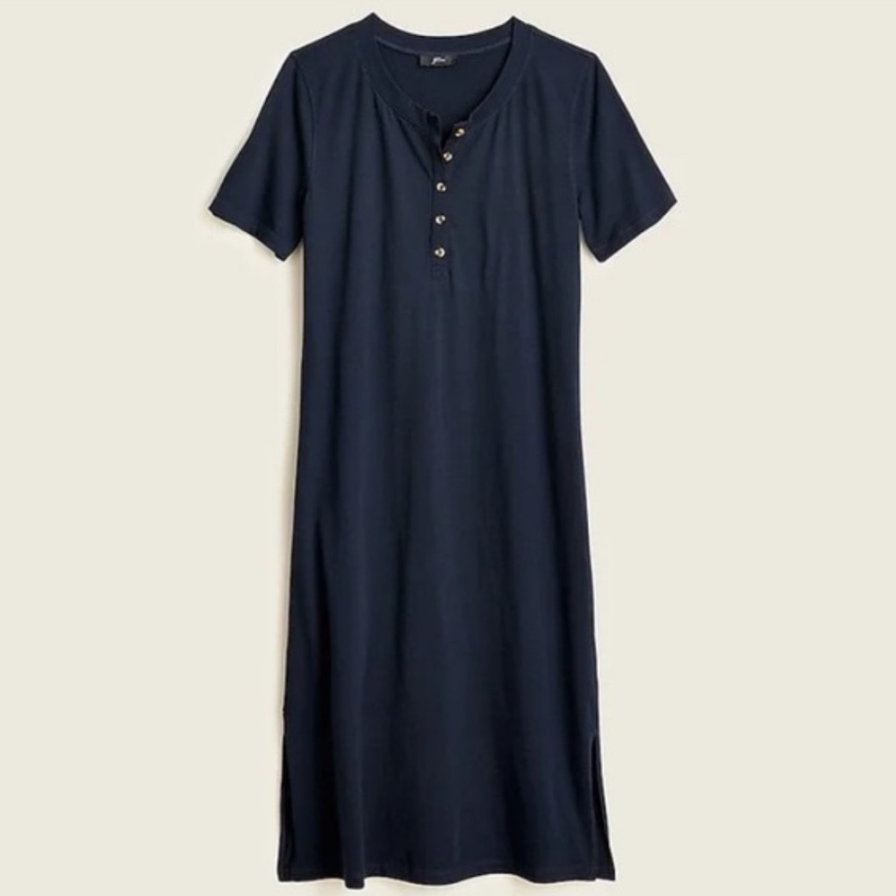 J. Crew Women’s Midi Henley Knit T-Shirt Dress Navy Blue XL J - Picture 1 of 7